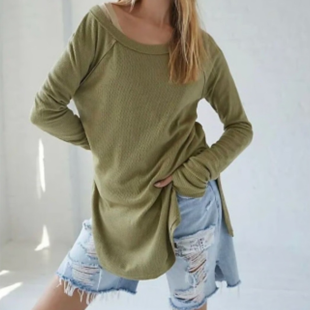 We The Free womens snowy thermal olive green long sleeve shirt size XS